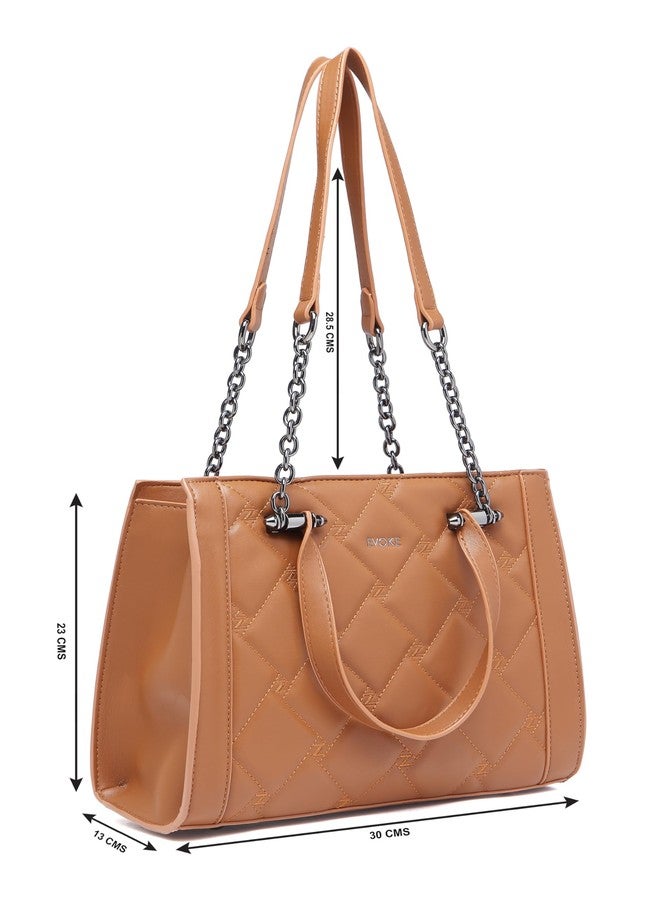 EVOKE AERO Vegan Leather Satchel 249 for Women | with Spacious Main Compartment | Stylish and Lightweight for Daily Commutes | Quilted Handbag | Dual Strap Options (Brown) - Image 5